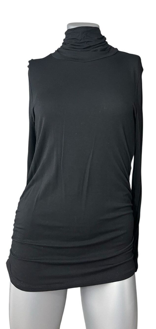 DESIGN HISTORY Women Black Mock Neck Large Top Ruching Long Sleeve Capsule